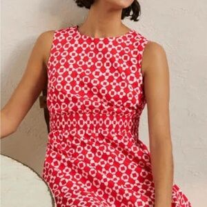 BODEN Rich Coral and White Geometric Print Dress